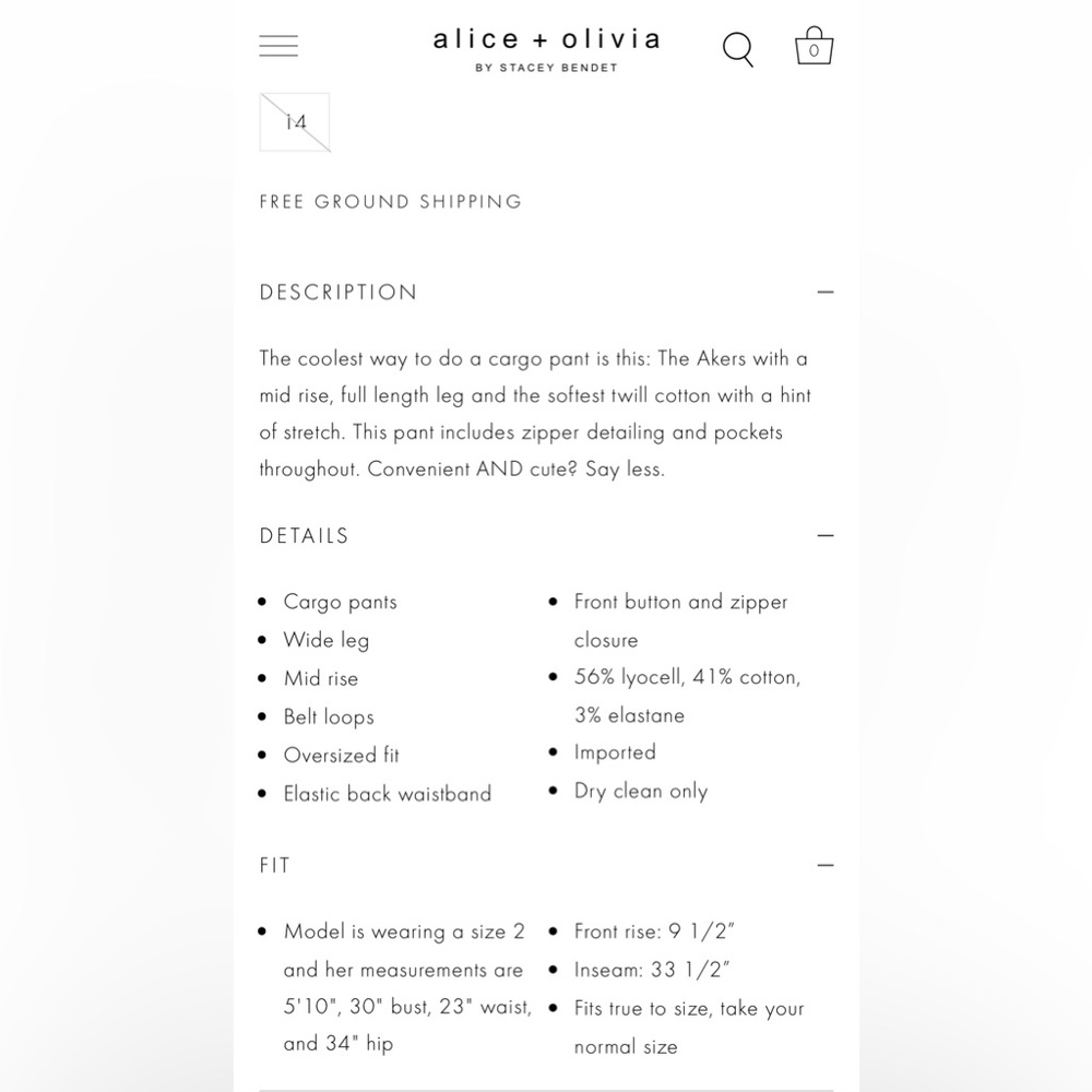 🆕 Alice + Olivia AKERS OVERSIZED CARGO PANT COLOR Black Sz 6 - Picture 7 of 16